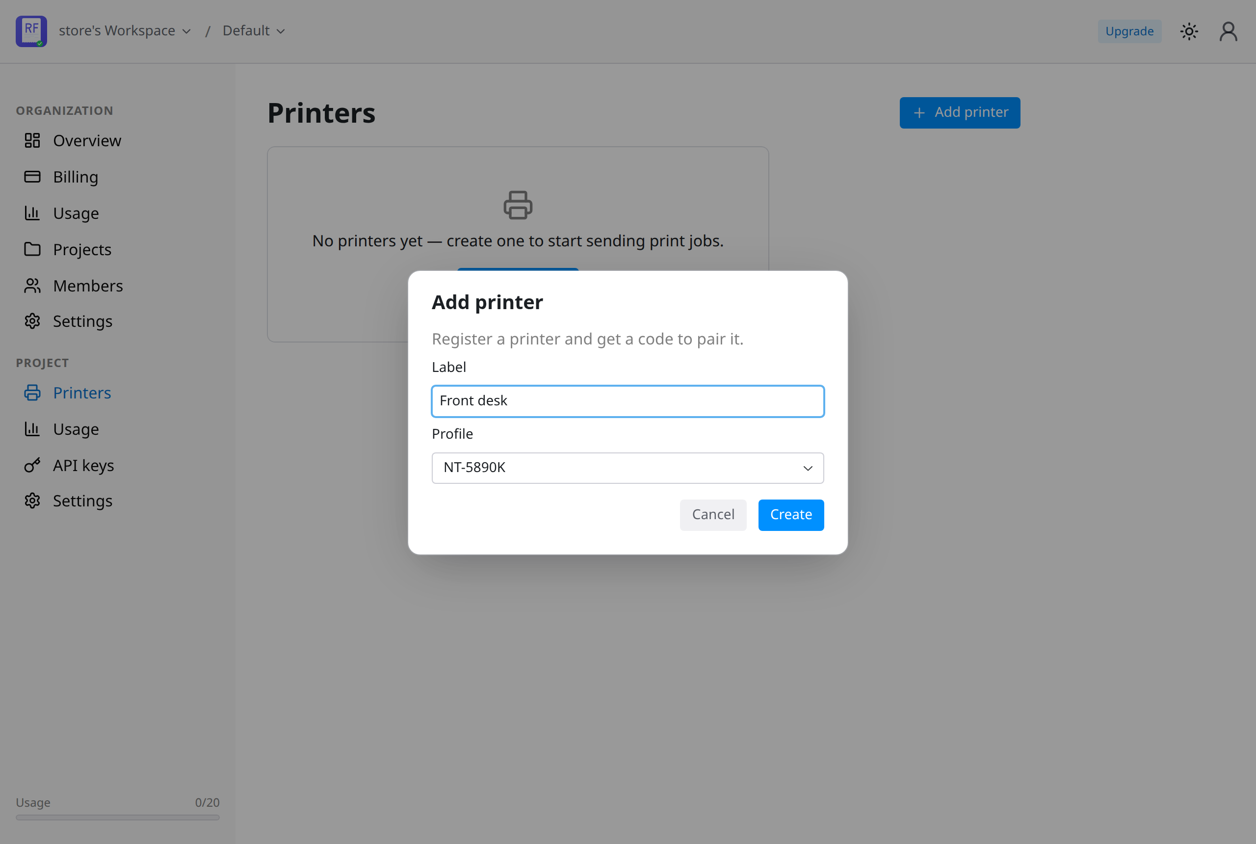 Adding a printer in the console